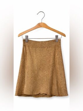 Free People Tan Ribbed Knit Skirt M Faux Wrap Boho Mini Soft Cozy Chic Neutral